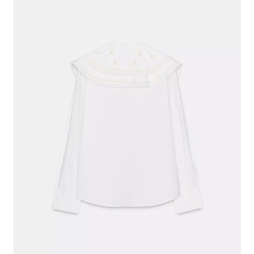 Zara Embroidered Peter Pan Collar Poplin Blouse Shirt - NWT - Picture 6 of 9